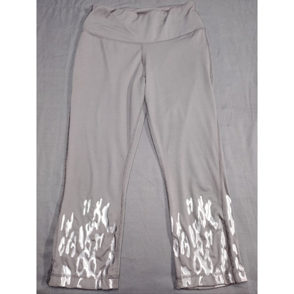 Dark Gray Cropped Capri Leggings with Shimmery Leopard Animal Print Hem